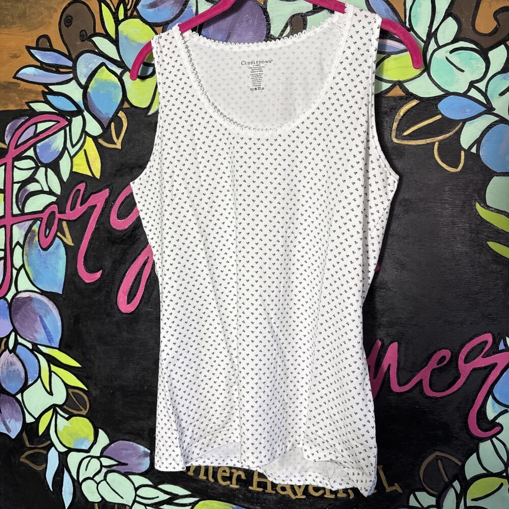 Cuddledown Pima Essentials Tank, White & Navy, XL